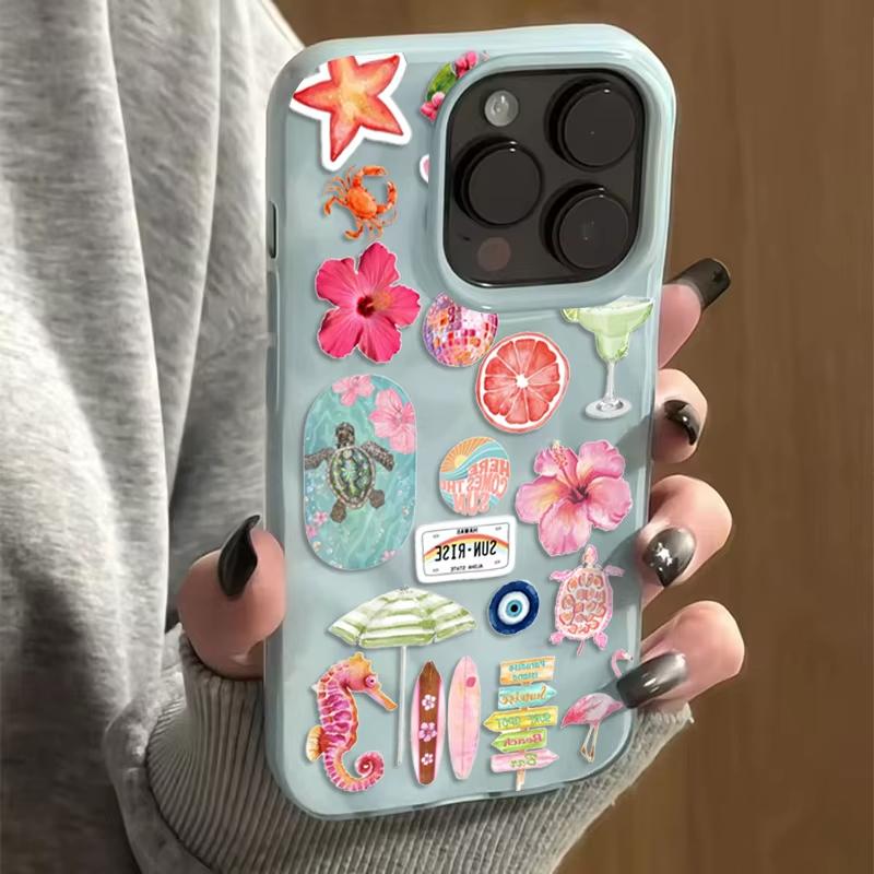 Folds Texture Soft Phone Case For iPhone 17 Air 16 15 14 13 12 11 Pro Max Plus Summer Ocean Flower Seahorse Turtle Print Cover