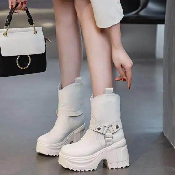 10 CM din piele microfibră femei pantofi gros toamnă iarnă pluș caldur ocazional pantofi de primăvară cu platformă de modă