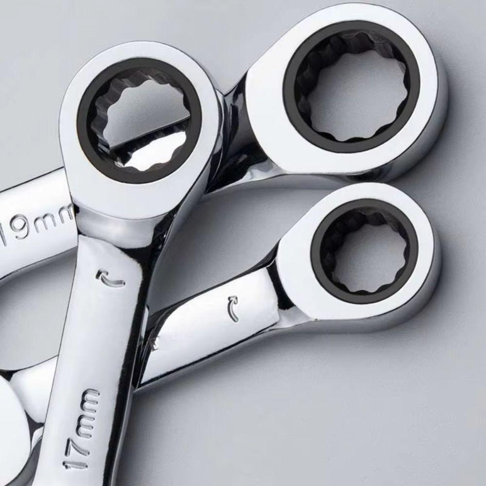 CR-V Steel Stubby Ratcheting Combination Wrench 8mm-17mm Ratcheting Spanner  Mechanical Repair
