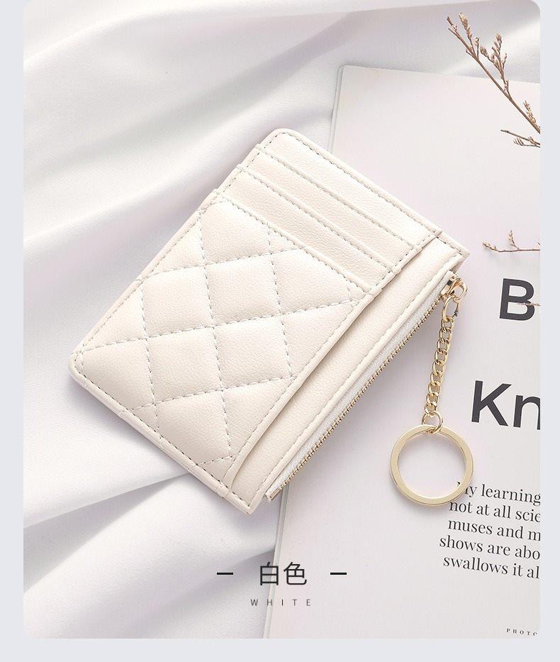 1pcs Soft sheepskin short wallet, small fragrance style diamond grid ultra-thin leather zipper mini change bag for women