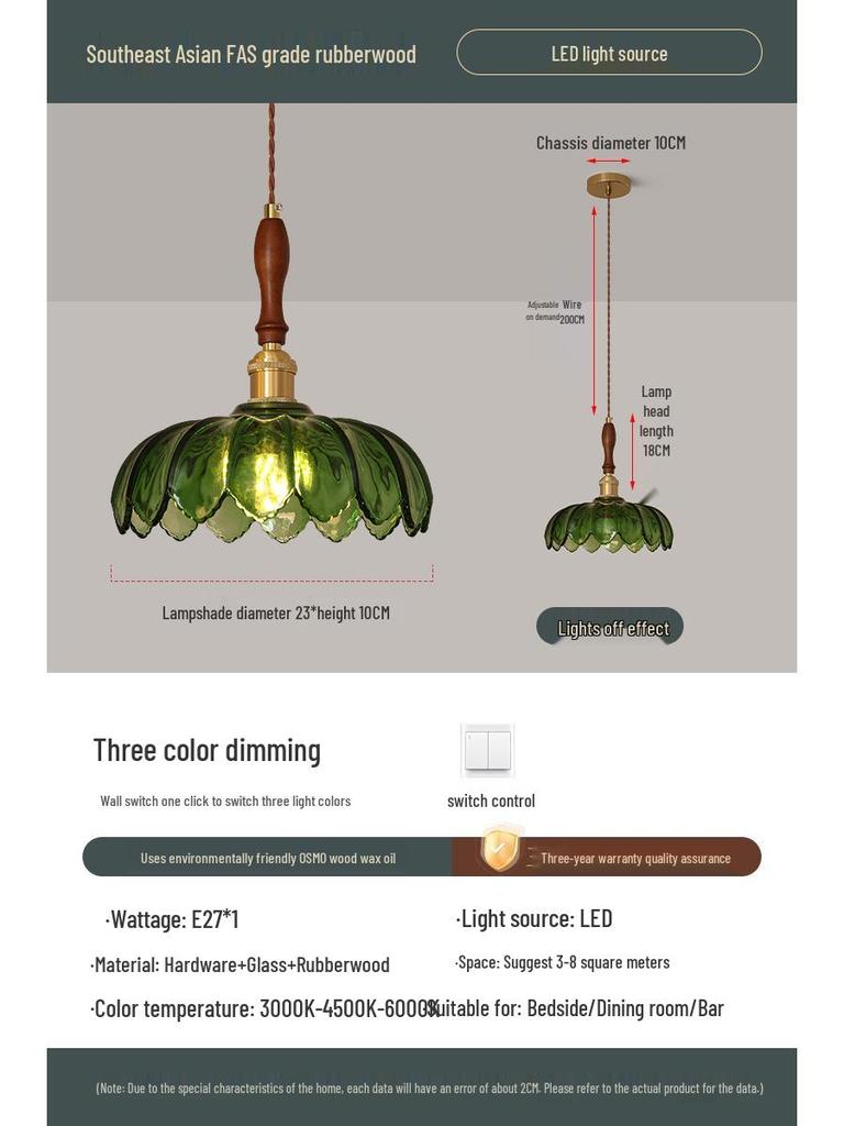 French Mid-Century Solid Wood Bedside Pendant Light