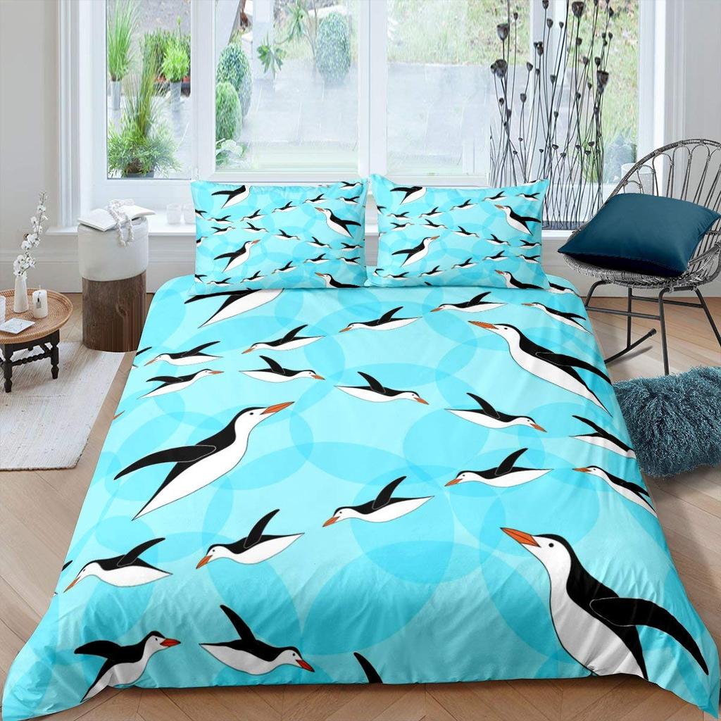 Penguin Duvet Cover Set Antarctic Animals Bedding Set For Kids Boys Girls Cartoon Style King Size Winter Theme Comforter Cover