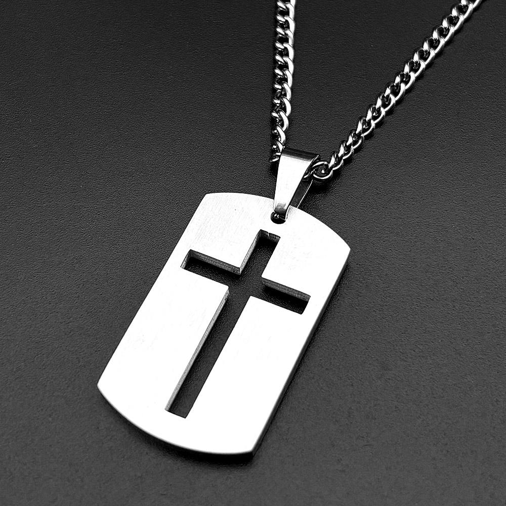 Christian Bible Cross Dog Tag Chain Necklace for Men Stainless Steel Pendant Necklace Religious Lord's Prayer Jesus Jewelry