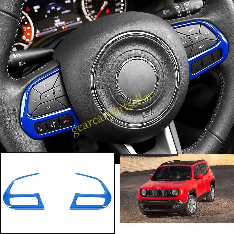 For Jeep Renegade 15-2023 Glossy Blue Steering Wheel Control Frame Trim 2PCS
