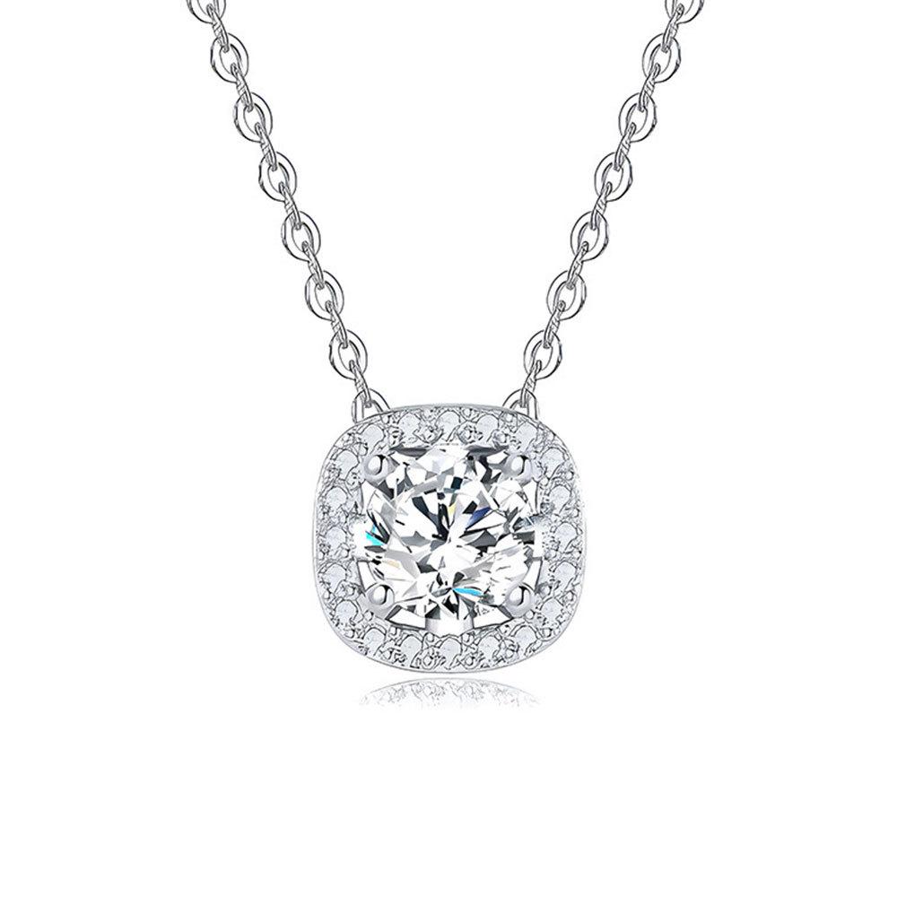 925 Sterling Silver Light Luxury Exquisite Sugar Cube Zircon Pendant Necklace Birthday Party Anniversary Gift