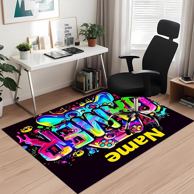 Custom Name Game Controller Printed Carpet, for Office Chair Living Room Bedroom Kitchen Room Decor Gifts.