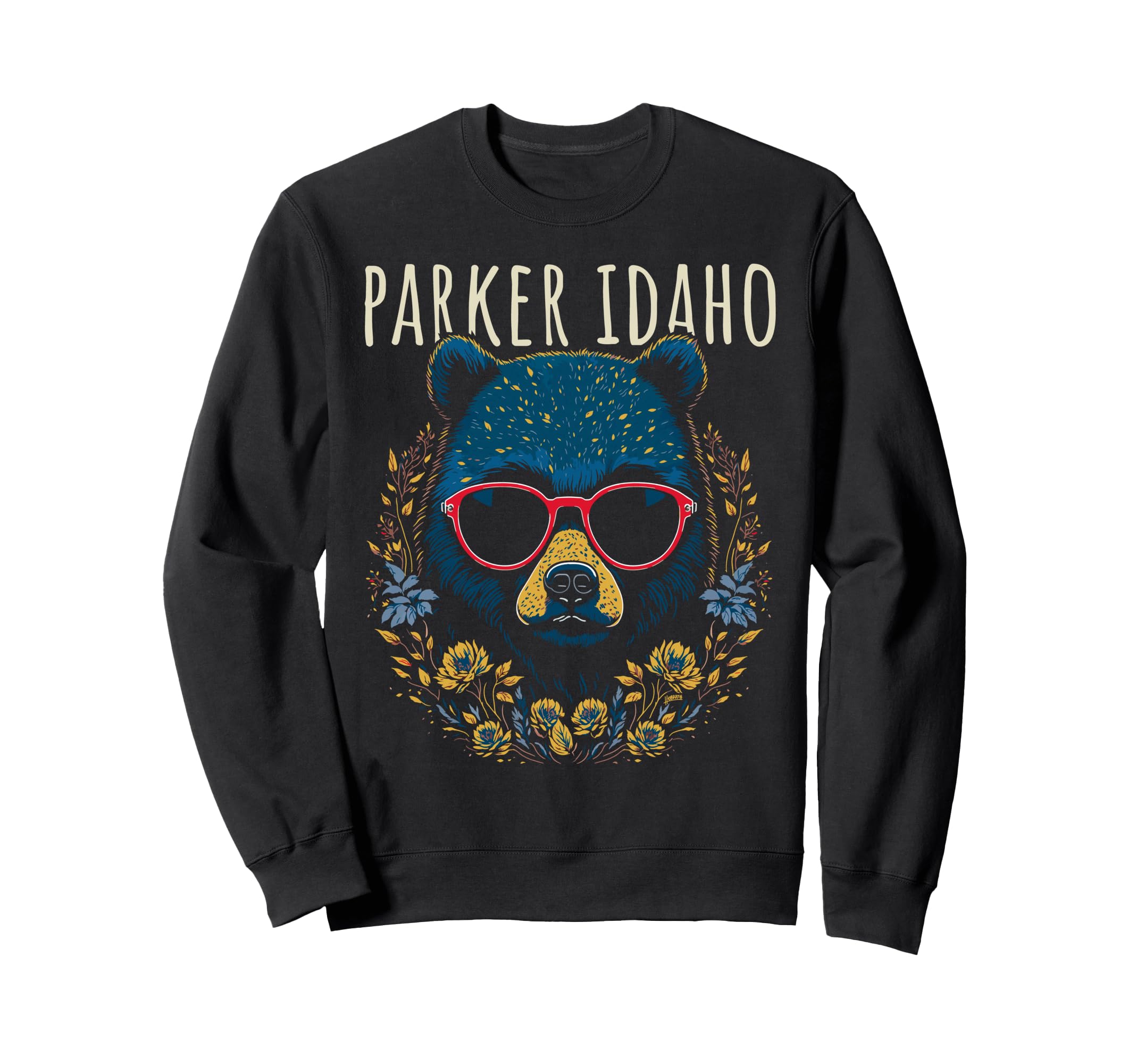 

Parker Idaho Fun Bear with Glasses Floral Design Sweatshirt