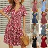 Women's Summer Ditsy Floral Print Wrap Mini Dress Short Sleeve V-Neck A-Line Casual Beach Vacation Sundress