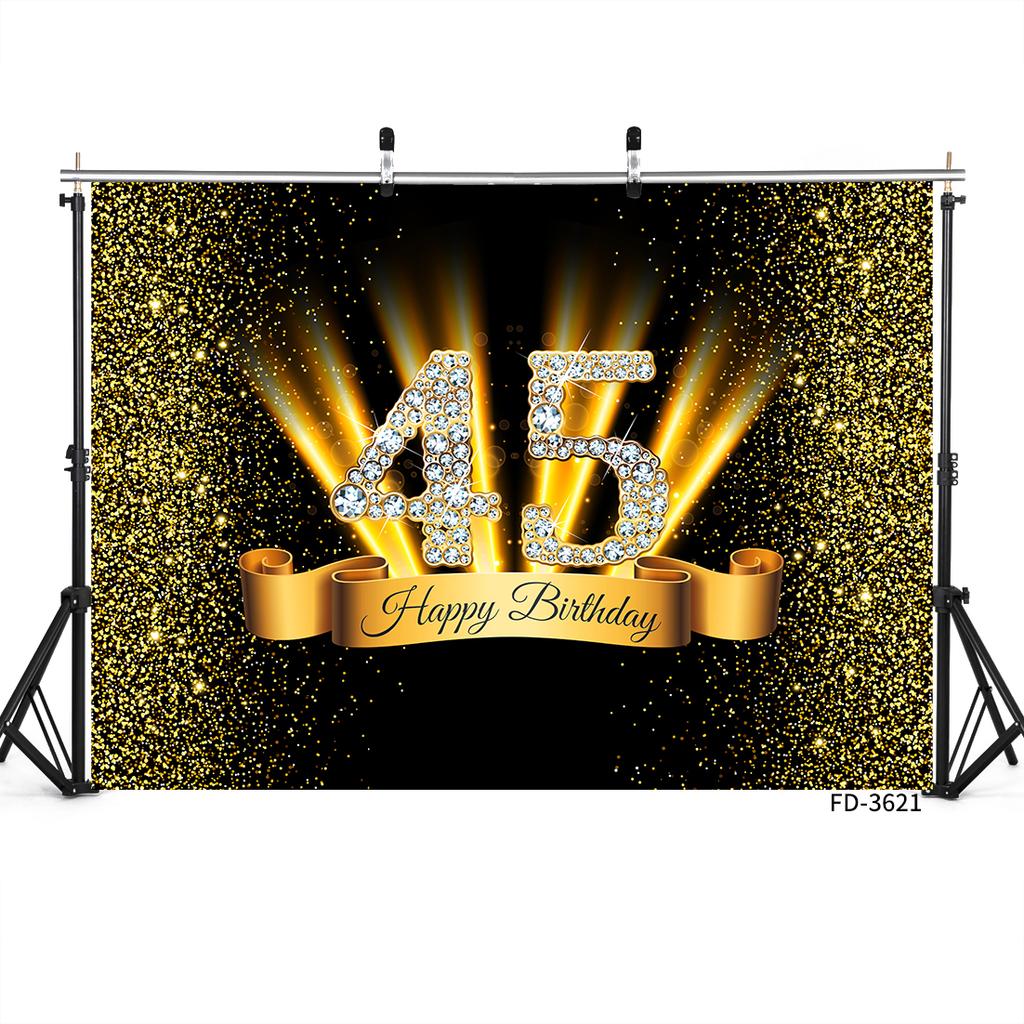 Golden Glitter Light Diamond Photo Backgrounds Custom Prom Backdrop for 45 Happy Birthday Party Photoshoot Photography Props