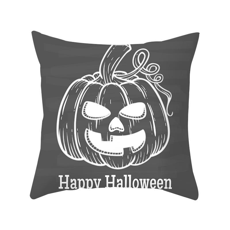 New Halloween Black and White Skull Pumpkin Printed Peach Leather Velvet Pillowcase Sofa Office Cushion Cover