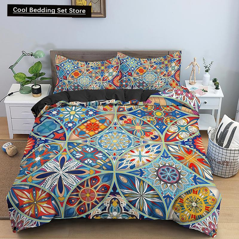 Psychedelic Boho Luxury Bedding Set 2/3PCS with Pillowcase King Mandala Duvet Cover Queen Comforter Cover Polyester Quilt Cover
