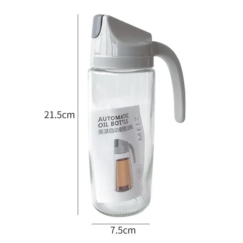 2024 1000ml Kitchen Glass Automatic Opening and Closing Oil Can Household Kitchen Dustproof Large-capacity Glass Oil Bottle