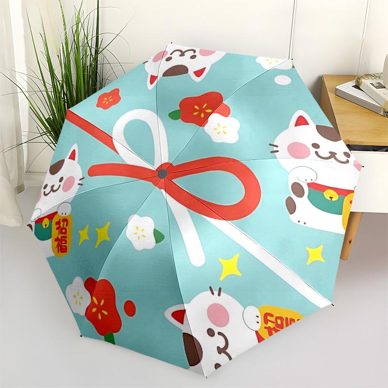 1pc Lucky Cats Automatic Open/close Umbrella, 8-Rib sturdy structure, Portable Travel Umbrella, Parties, Everyday Use, Outdoor Accessory, Ar