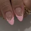 24 Stück Rosa Mandel-Press-On-Nägel, 3D-geschnitzte Blume & Wellen-French-Fake-Nägel mit goldenen Perlen