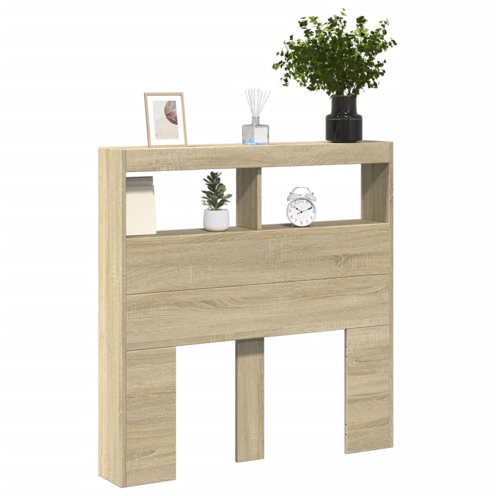 LED Headboard with Shelves Sonoma Oak 100 x 17 x 102 cm