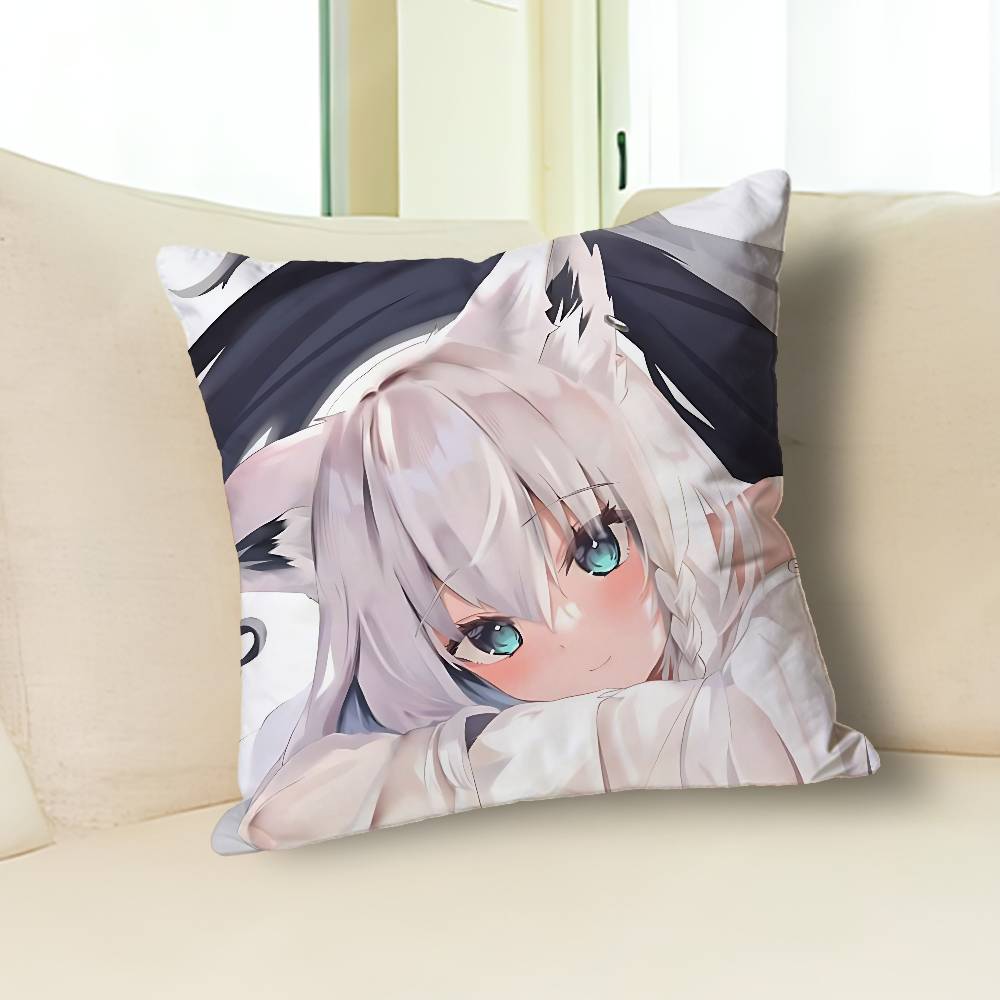 S-Shirakami Cute F-Fubuki Pillow Cases for Bedroom Living Room Sofa Home Decor Polyester Cushion Cover with Zipper