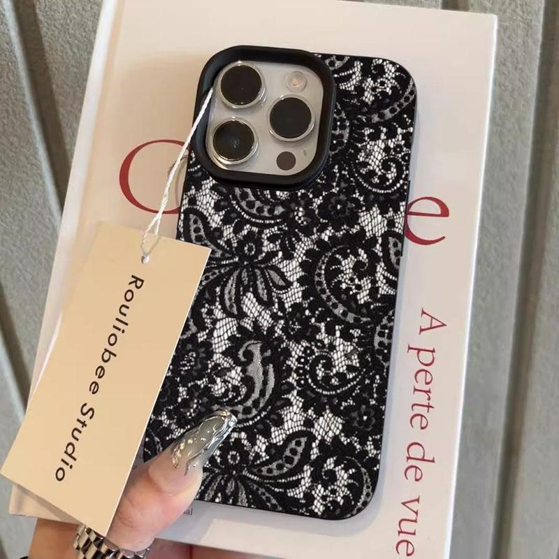 Black Lace Pattern Personalized Mobile Phone Case For iPhone 17 16 Pro Max 15 14 Plus 13 12 11 XS X XR 16E 17 Air Soft Cover