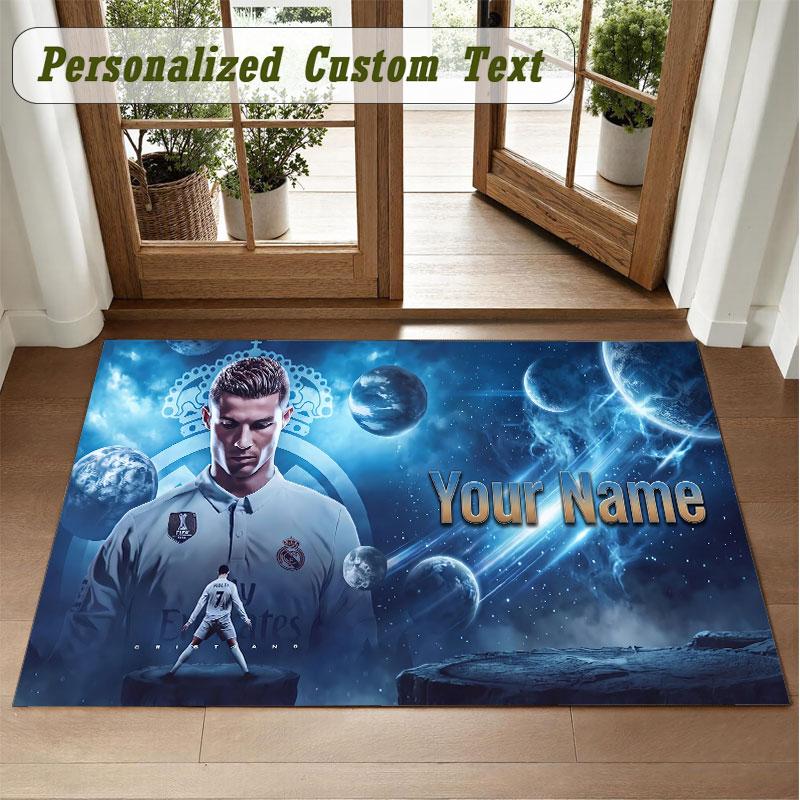 Crystal Velvet Square Rug Custom NameCristiano Ronaldo Pattern Non Slip Home Floor Decor Rug