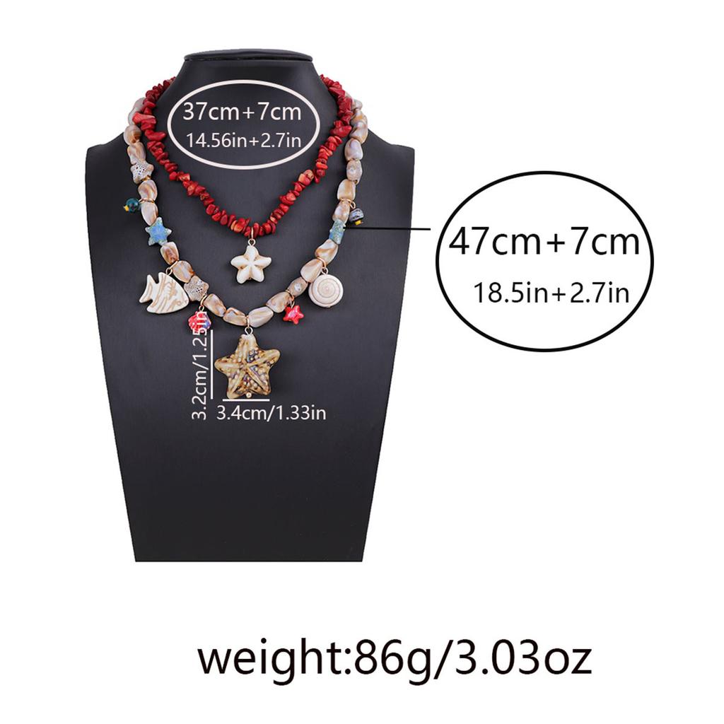 Personality Trend Leisure Ocean Resort Wind Double Layer Stacked Turquoise Ceramic Starfish Small Fish Pendant Women's Necklace