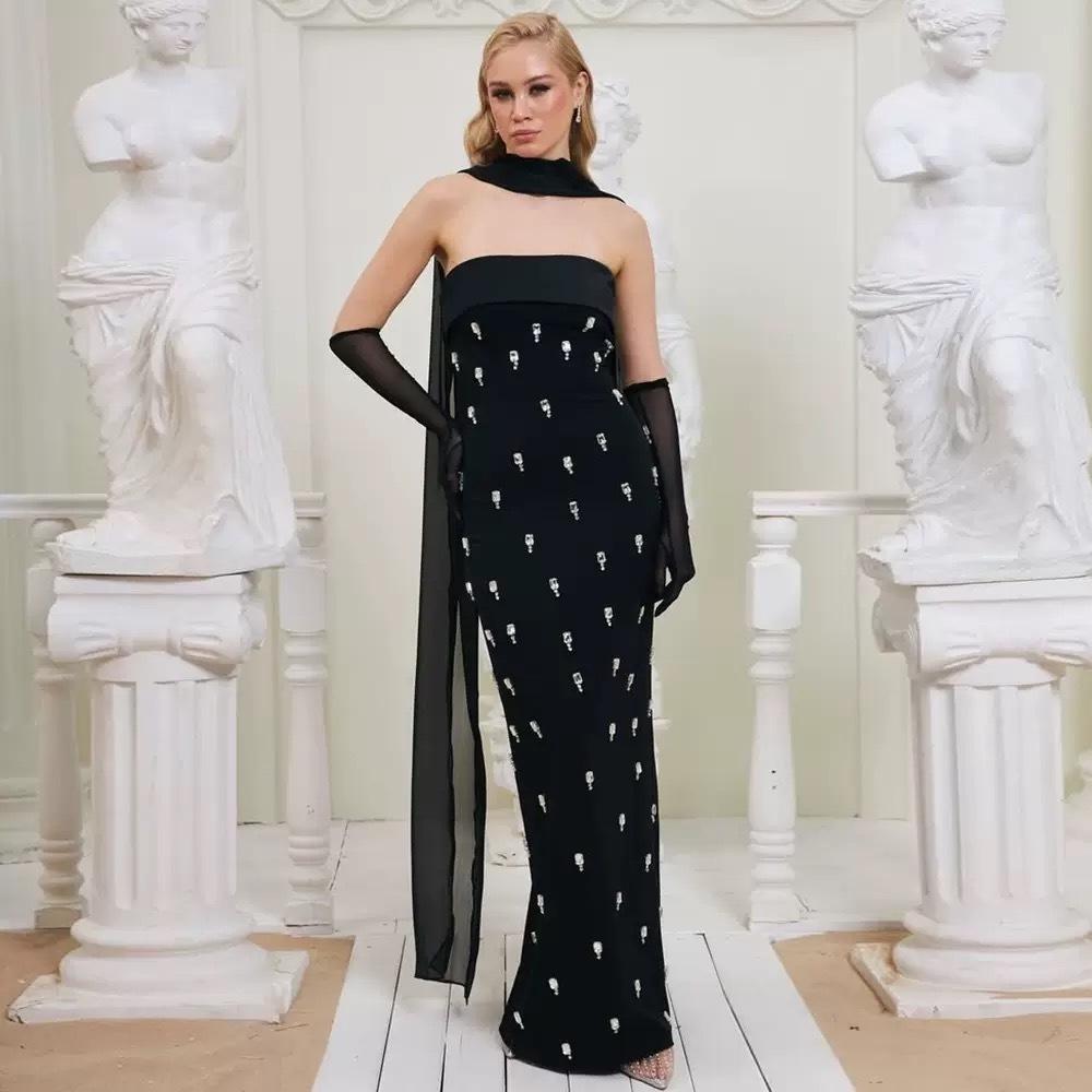 

Stylish Rhinestone Bandeau Dress - Sexy, Versatile & Slimming Outerwear Medium чорний