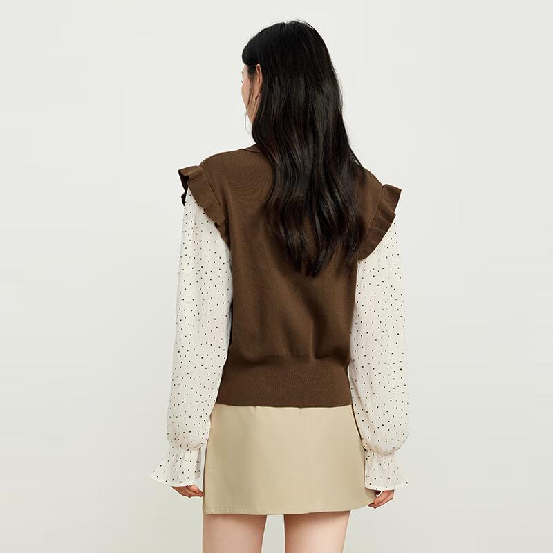 JOY SPEAKER Women's Faux Two-Piece Long Sleeve Shirt