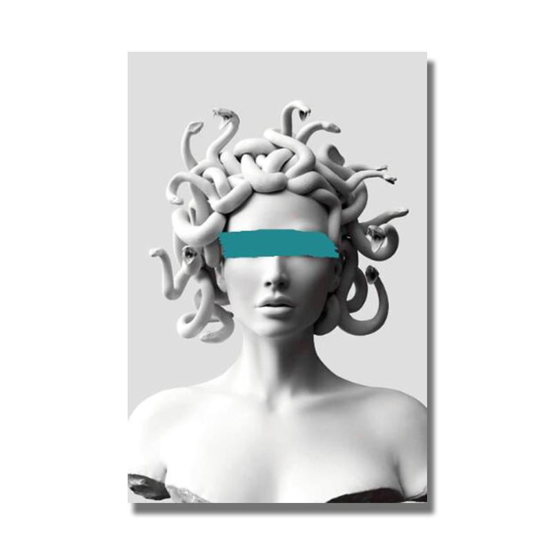 Cover Face of Medusa Graffiti Cavans Painting Vaporwave Sculpture Posters and Prints Wall Art for Living Room Home Decor Cuadros