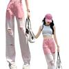 Women's Summer 2026 High Waist Slimming Loose Denim Jeans - Trendy Gradient & Ripped Style