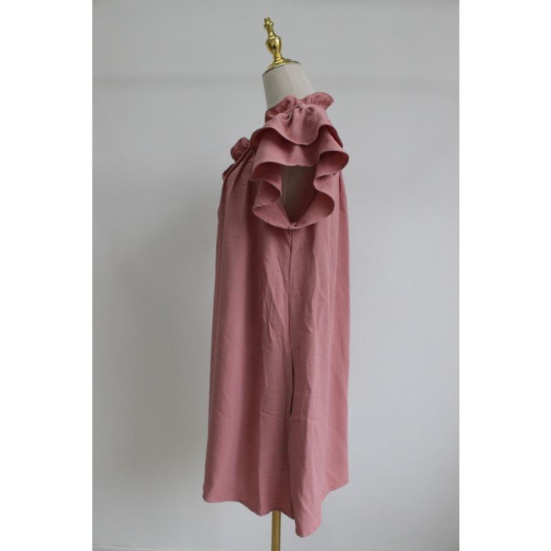 Fashion V-neck Ruffled Short-sleeved Dress Summer Solid Color Loose Shift Dress