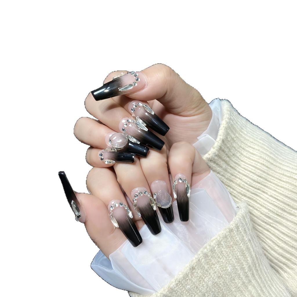 Bestselling Handmade Black Gradient Translucent Nail Art Tips - Unique Niche Style Design