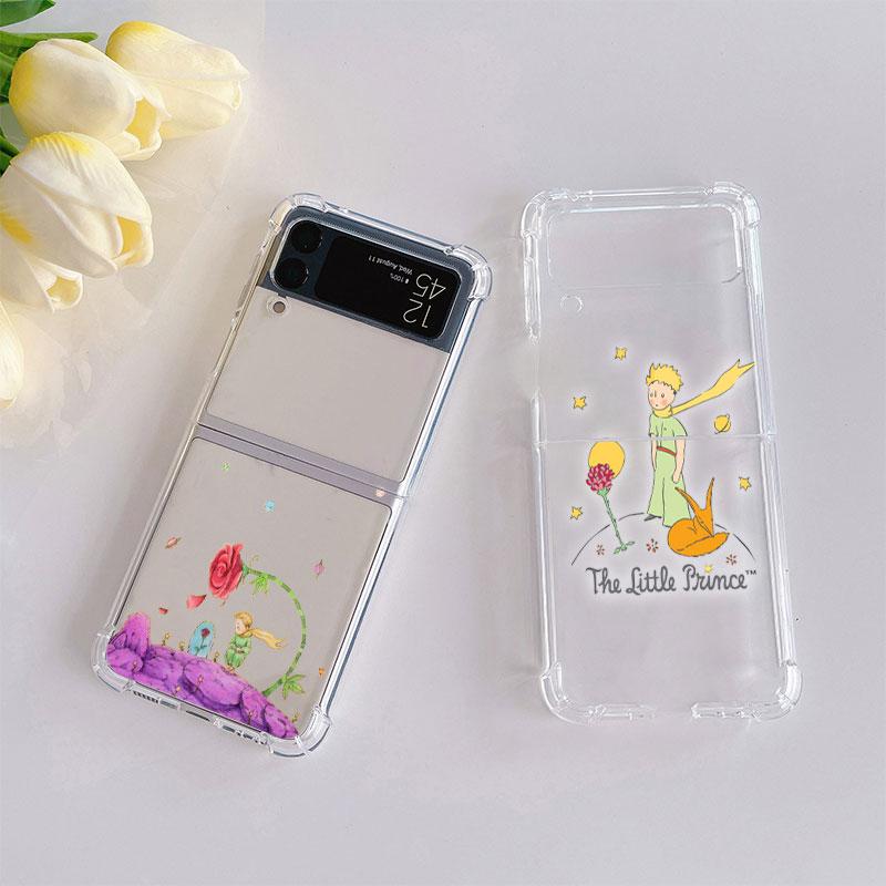 Clear Case For Samsung Galaxy Z Flip 3 4 5G Airbag Shockproof Phone Cover ZFlip3 ZFlip4 Luxury Shell Cartoon The Little Prince