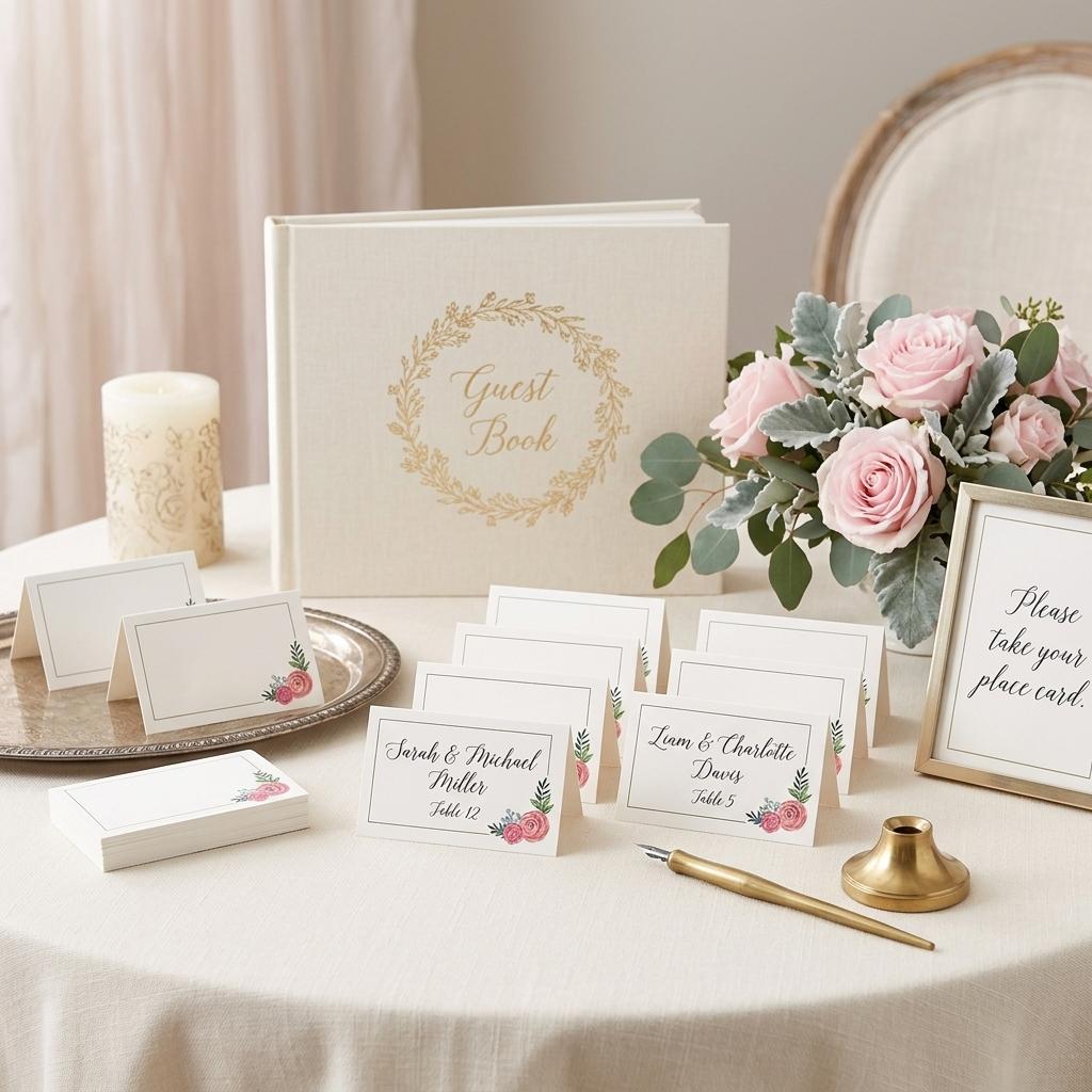 50Pcs Rose-Printed Blank Table Cards for Wedding Party Place Cards Handwritten Name Sign In Table Decoration
