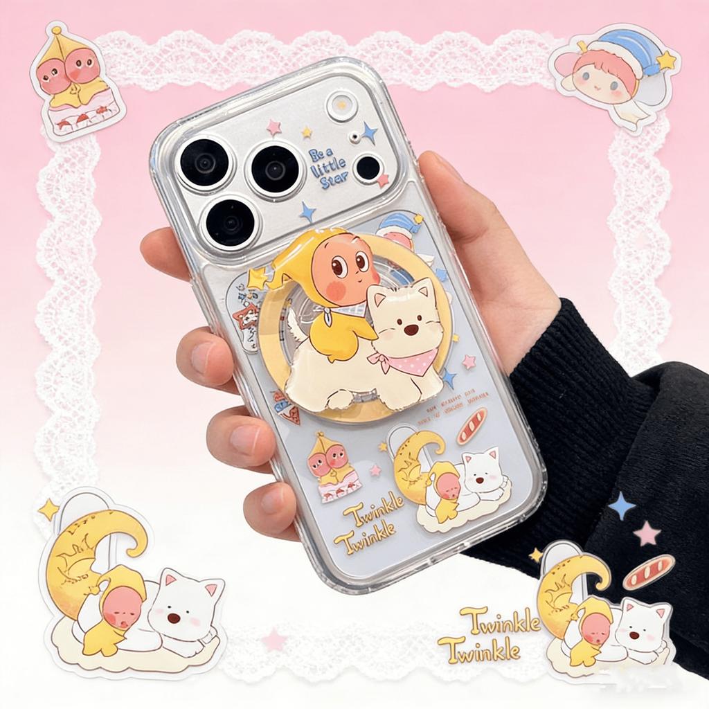 Applicable to iPhone17 puppy doll magnetic suction 16promax bracket 15 Apple 14 cartoon 13 new mobile phone case