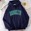 Women Brooklyn Letter Print Hoodie Fleece Lined Thick Oversized Loose Pullover Sweatshirt American Street Chic Lazy Style Autumn Winter Casual Top