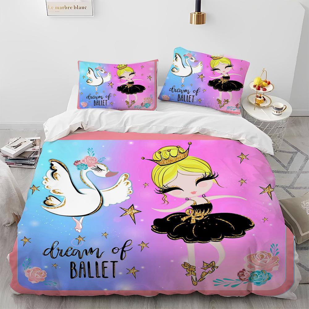 Cartoon Cute Ballet Girl Ballerina Comforter Bedding Set,Duvet Cover Bed Set Quilt Cover Pillowcase,Queen Size Bedding Set Kids