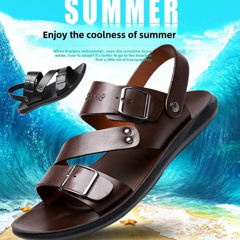 2025 Men's Sandals Solid Color PU Leather Men's Summer Shoes Casual Comfortable Open Toe Sandals Soft Beach Shoes Men's Sandal