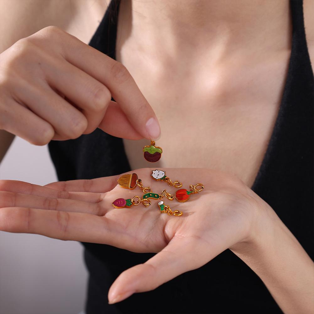 Small Fresh Pastoral Cute Vegetable Series Jewelry Buckle Pendant Stainless Steel DIY Bracelet Necklace Accessories