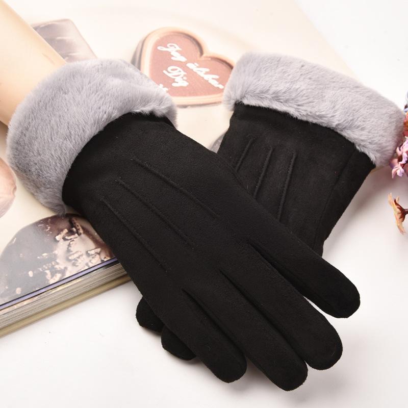 Suede Ladies Gloves Warm and Stylish In Autumn and Winter Cute Korean Version of Touch Screen Plus Velvet Padded Riding.