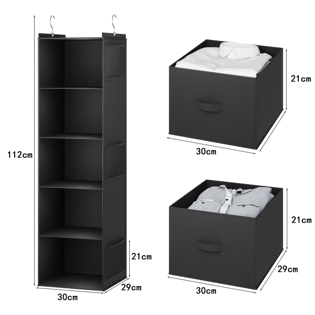 YOUDENOVA Hängende Aufbewahrung 5 mit Kleidung für Stofftiere Große Seitenaufbewahrung 30x29x112cm Schrank, Fächer, Schubladen, Faltbar, Vliesstoff, Regal, Hüte,