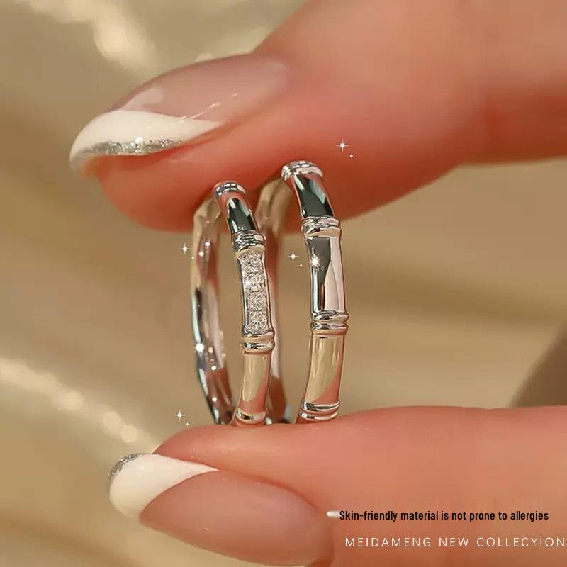 Bamboo Joint Couple Rings: Sleek Unisex Design for Index Finger - Elegant, High-End Gift