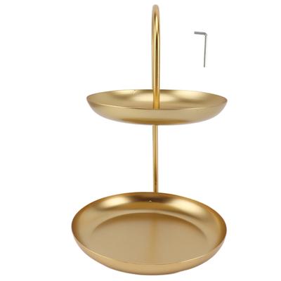 Dessert Rack Fruit Stand Round 2 Tier Iron Display Holder for Party Wedding Birthday Home Gold