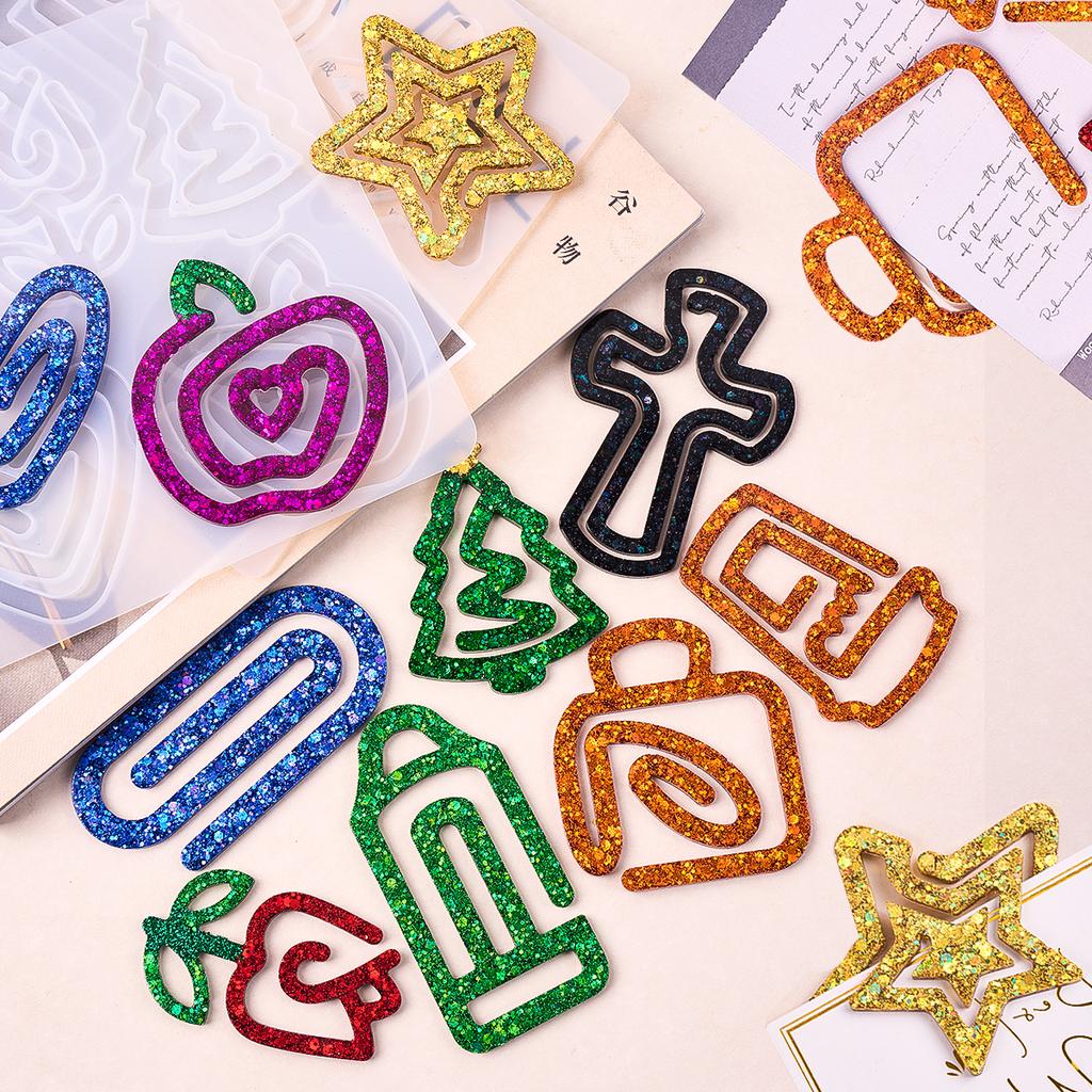 DIY Crystal Epoxy Resin Bookmark Silicone Mold Christmas Tree Paperclip Holder Mirror Glossy Stationery Crafts for Office Decor