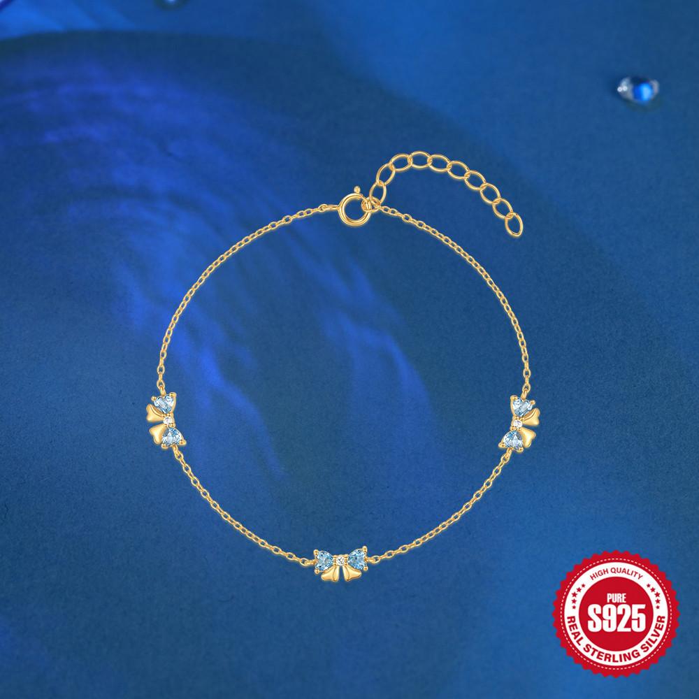 Bow Love Blue Zircon Splicing Bracelet Women'S Fashion Style S925 Sterling Silver