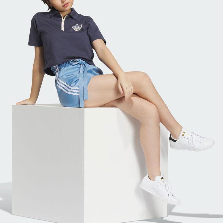 Adidas Originals Trefoil Sportswear Shorts With Three Stripes Splicing Design Women Bottoms Sky-Blue IN1017