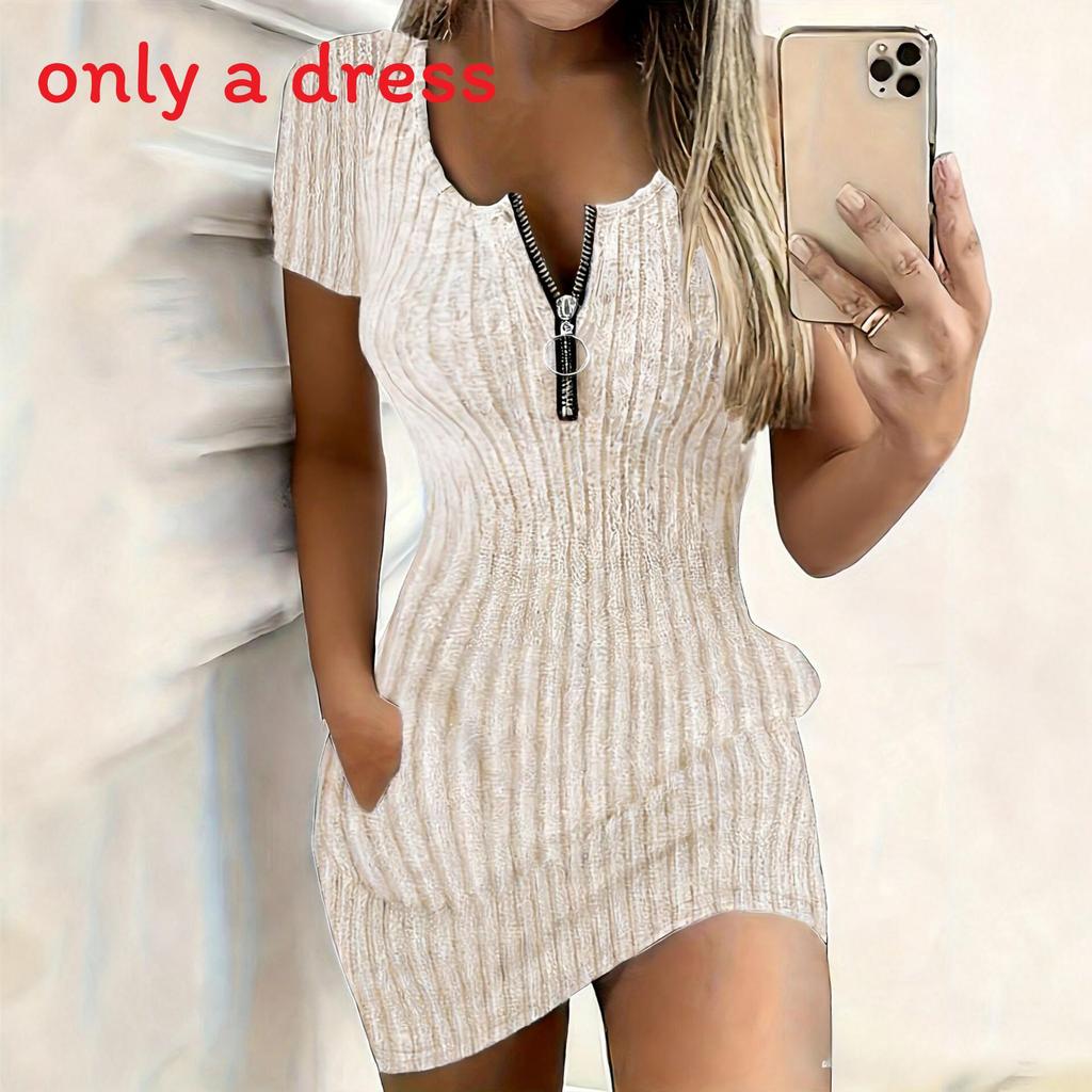 Summer Girl Dress With Zipper And Pockets For Casual Clubwear