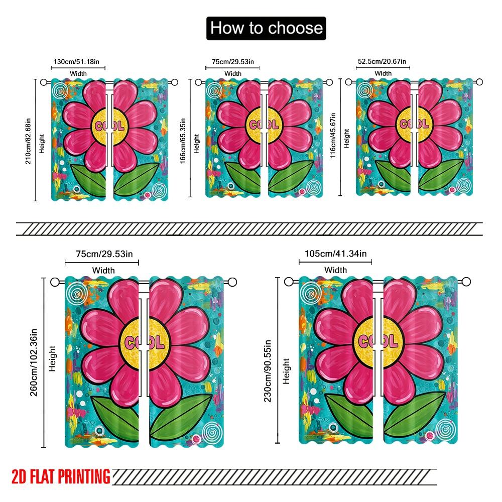 2 Stück 2D-Flachdruck Party-Fenstervorhänge Cooles Blume_b 100% Polyester Ohne Strom Festliche Wanddekoration Perfekt für Alle