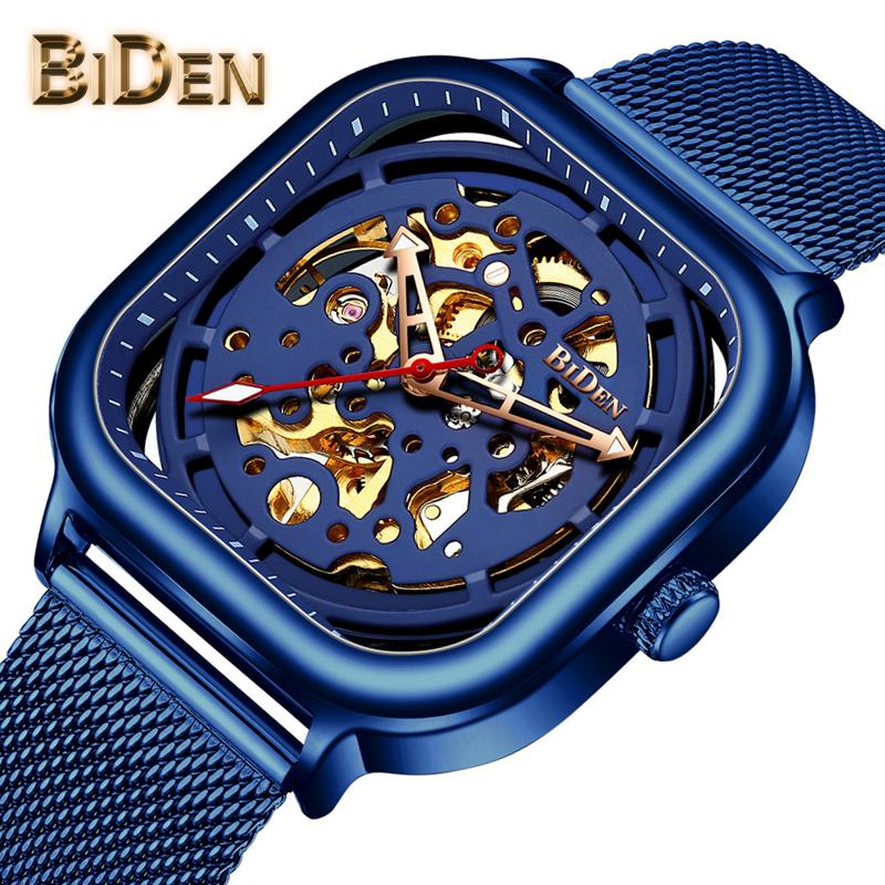 

BIDEN Новые Лучшие Мужские Часы Механические Часы Скелет Модные Атмосфера Сетчатый Ремень Высококачественные Часы