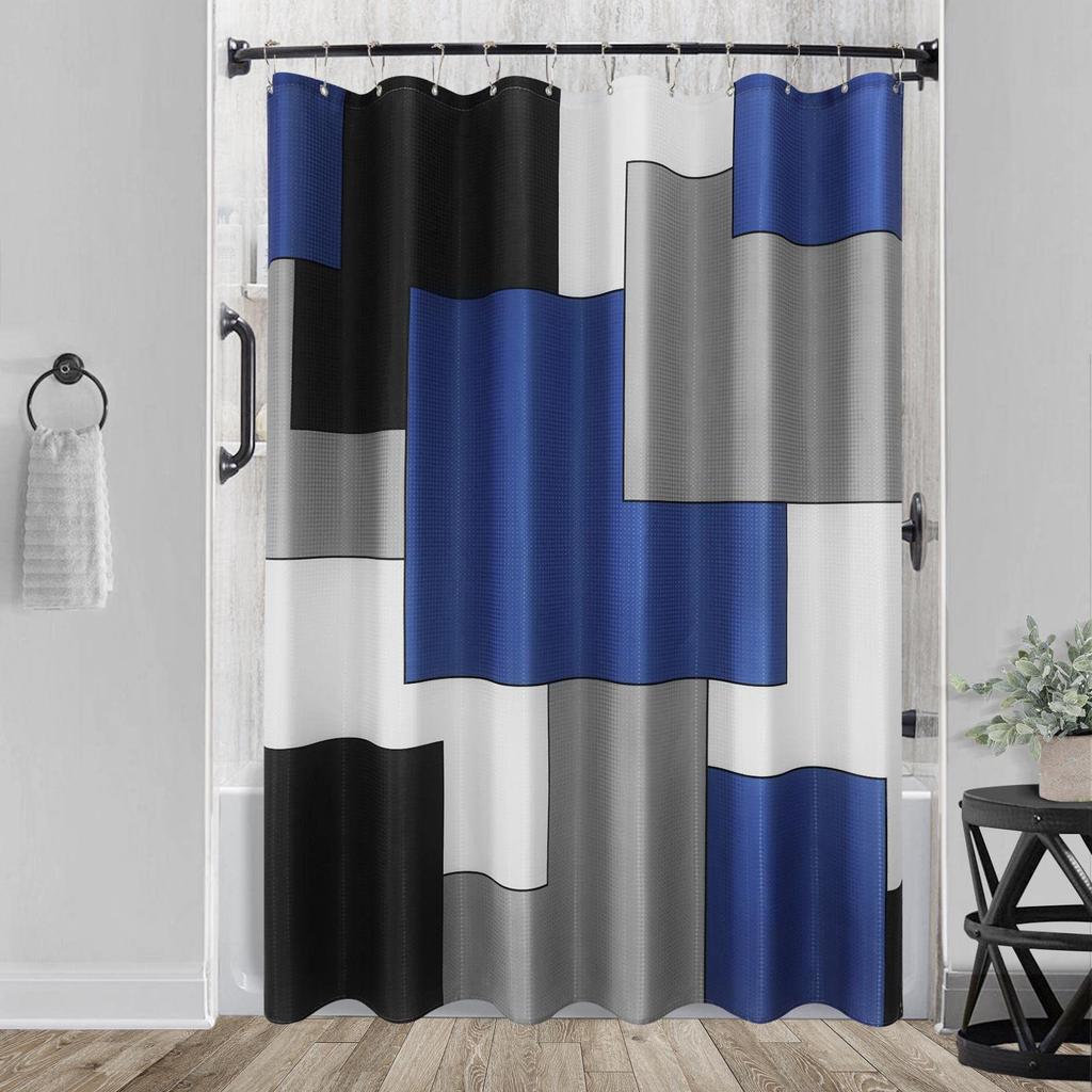 Modern Geometric Shower Curtain Blue Waterproof Polyester Bathroom Shower Curtain Texture Bathroom Curtain Set With Hook Machine Washable