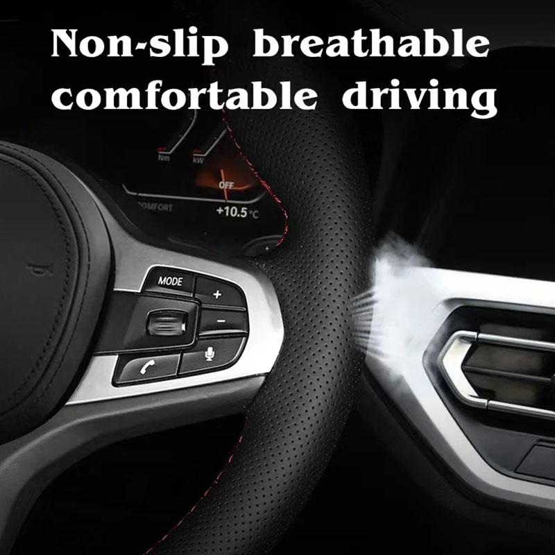 100% Fit For Lexus ES300h 2019-2021 ES350 2019-2021 Hand-stitched black Genuine Leather non-slip car steering wheel cover ytr3