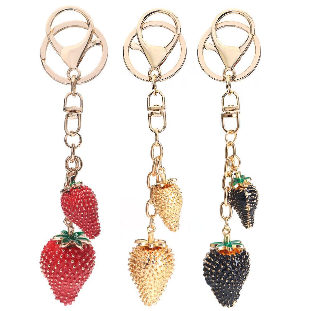 Fashionable Strawberry Keychain, Fruit Keychain, Car Keychain, Three-dimensional Alloy Keychain, Bag Pendant