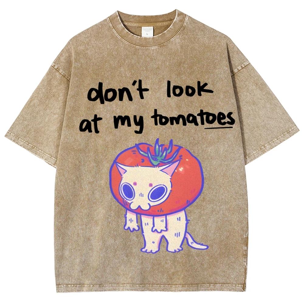 

Забавная футболка с принтом кота-помидора, свободная, высококачественная, винтажная, повседневная, модная, с коротким рукавом, для мужчин и женщин XL